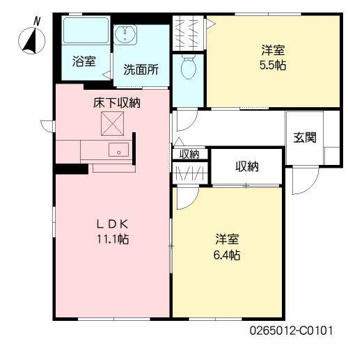 メゾングレース C棟(2LDK/1階)の間取り写真