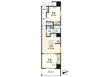 アクアステージ小町(2LDK/11階)の間取り写真