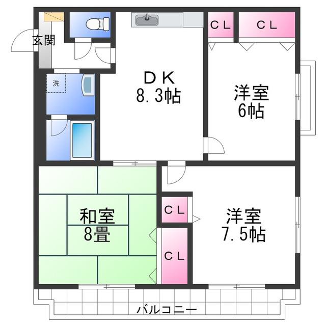 ルナパリス(3DK/4階)の間取り写真