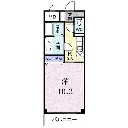 ドエル香西(1K/2階)の間取り写真