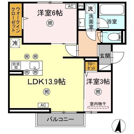 ソラーレ御幸(2LDK/2階)の間取り写真