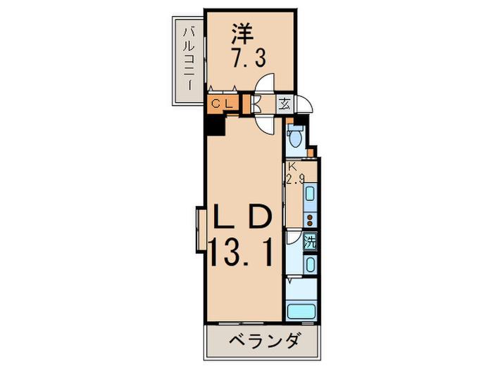 レジディア島津山(1LDK/6階)の間取り写真
