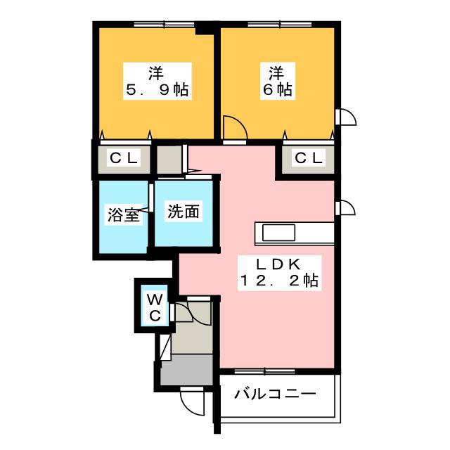 ルミエールII(2LDK/1階)の間取り写真