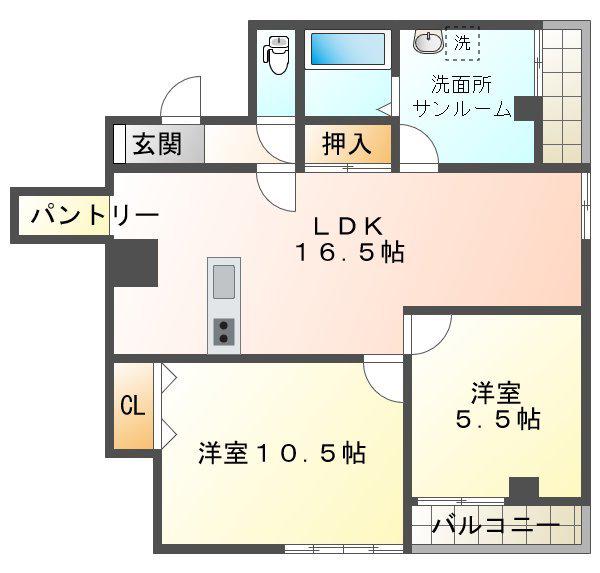 ヴェール・ハウス糸田(2SLDK/2階)の間取り写真