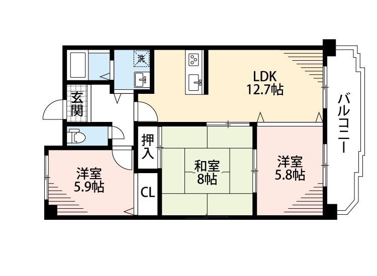 クオリティ五月ヶ丘(3LDK/1階)の間取り写真