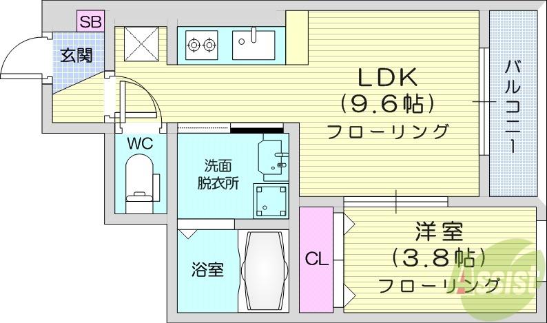 クリスタル(1LDK/1階)の間取り写真