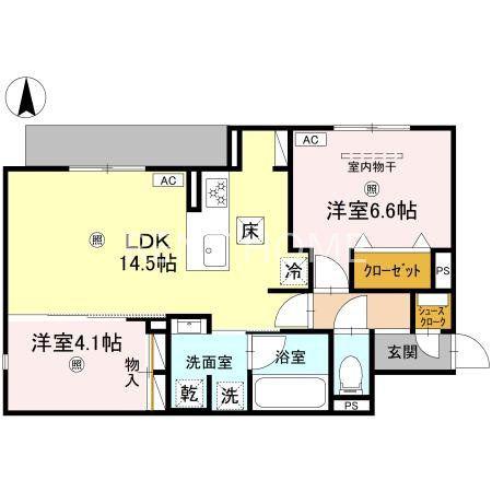CLASHIST加美東(2LDK/1階)の間取り写真