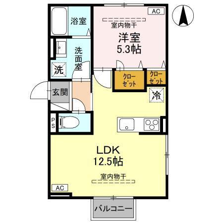 ユイエーム伊勢崎(1LDK/1階)の間取り写真