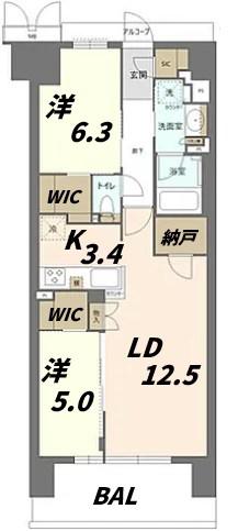 ローレルコート姫路大手前通(2LDK/10階)の間取り写真