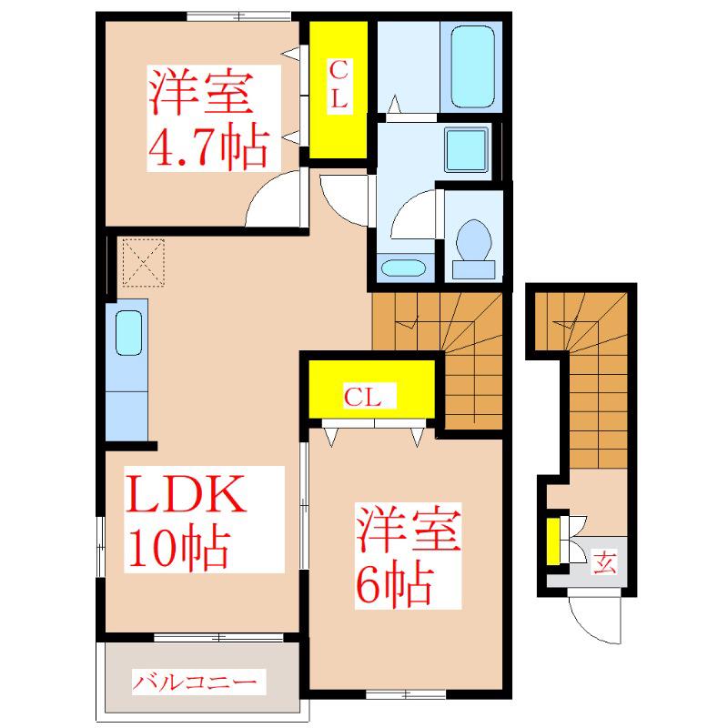 イースト・サンライズ(2LDK/2階)の間取り写真