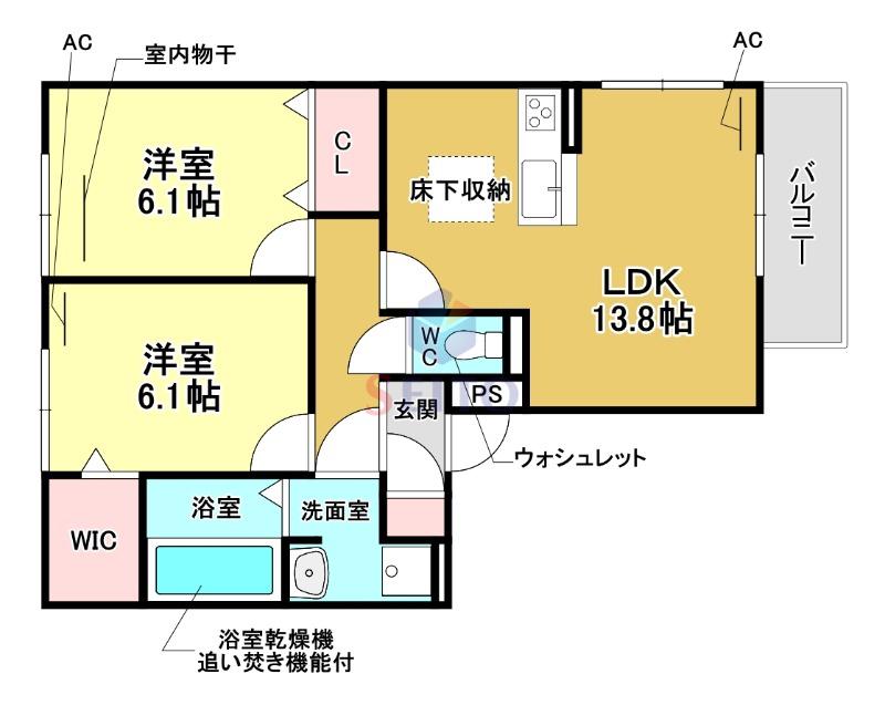 ルシェリア豊中(2LDK/1階)の間取り写真