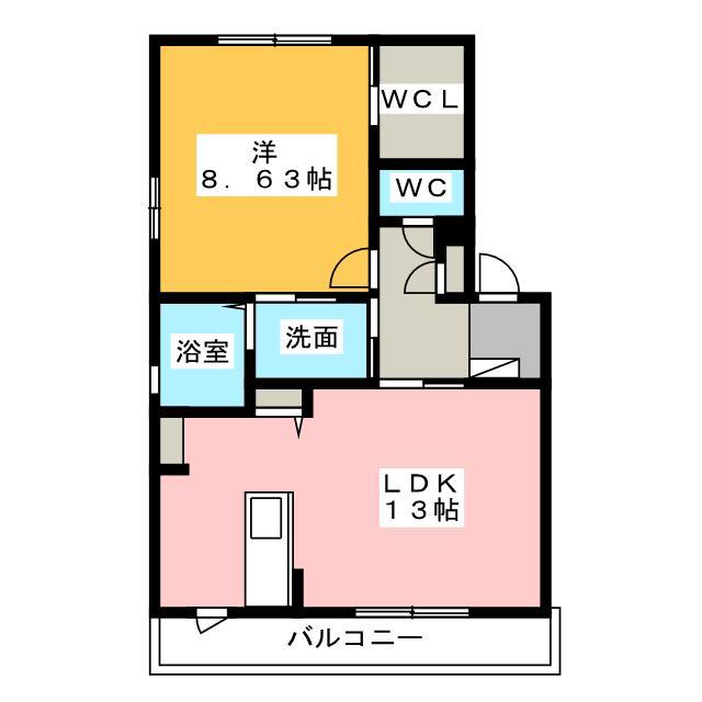 ウエストフィールドB(1LDK/2階)の間取り写真