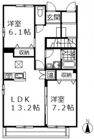 プラムガーデンB(2LDK/1階)の間取り写真