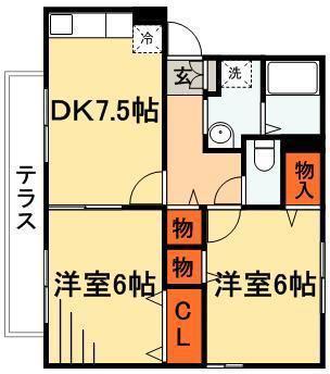 グランドソレーユ(2DK/1階)の間取り写真