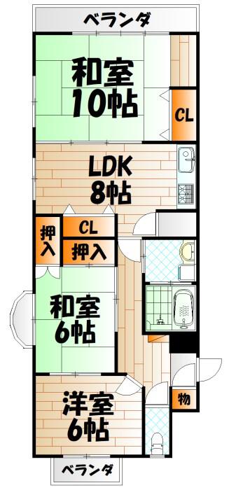 ミリオンコーポラス白菊(3LDK/8階)の間取り写真