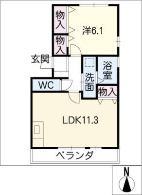 エクセルM(1LDK/1階)の間取り写真