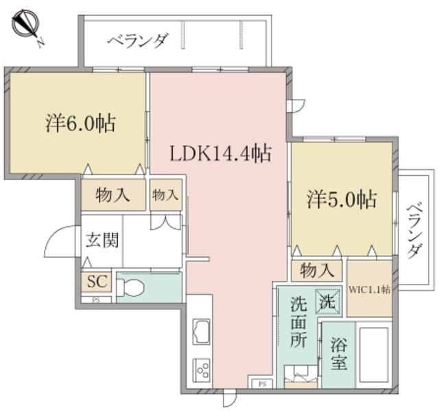 ヘーベルヴィレッジ読売ランド前REGINA(2LDK/4階)の間取り写真