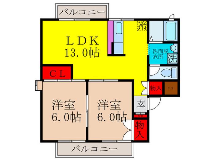 サンハイツ千里(2LDK/2階)の間取り写真