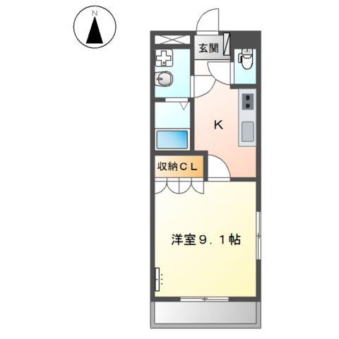 エスポワールU(1K/1階)の間取り写真