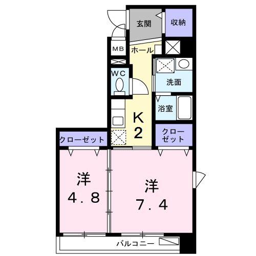 グランシャン(2K/2階)の間取り写真
