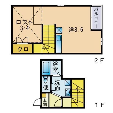 ロザリオカーサⅦ(ワンルーム/2階)の間取り写真