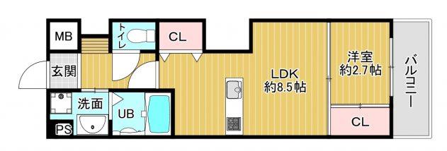STUDIE小文字通(1LDK/8階)の間取り写真
