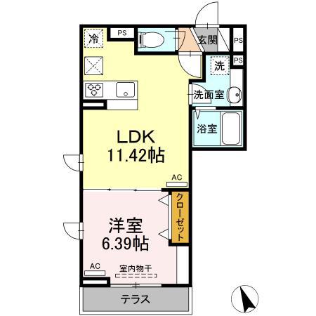 ラリュール柴又(1LDK/1階)の間取り写真