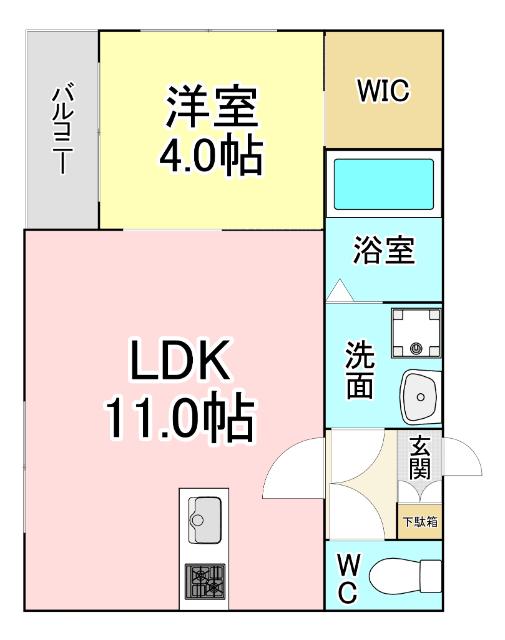 BRAVE BASE戸畑(1LDK/1階)の間取り写真