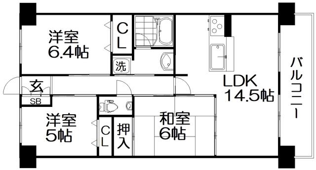 ライオンズマンション枚方ガーデンヒルズ(3LDK/5階)の間取り写真
