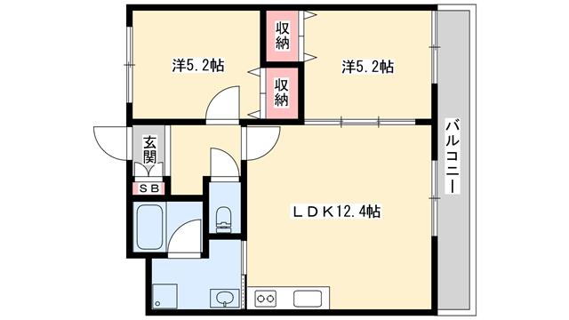 シャトー御立(2LDK/3階)の間取り写真