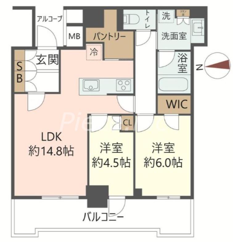 シエリアタワー大阪堀江(2LDK/34階)の間取り写真