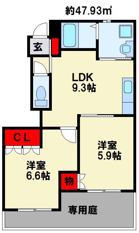 トゥルースライト(2DK/1階)の間取り写真