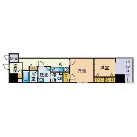 エンクレスト渡辺通Ⅱ(2K/15階)の間取り写真