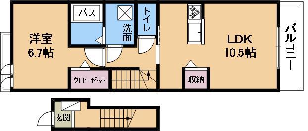 ミルト膳所C(1LDK/2階)の間取り写真