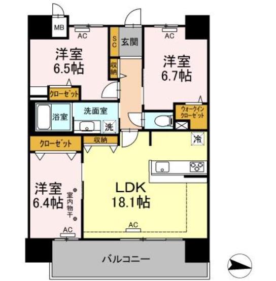 PARK AVENUE イースト(3LDK/6階)の間取り写真