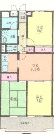 グリーンハイム登戸(3DK/3階)の間取り写真