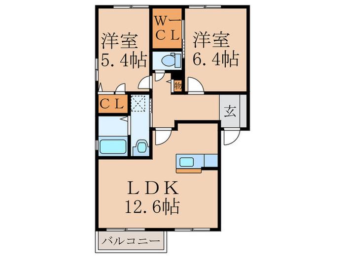 カーサアゼリア A棟(2LDK/2階)の間取り写真