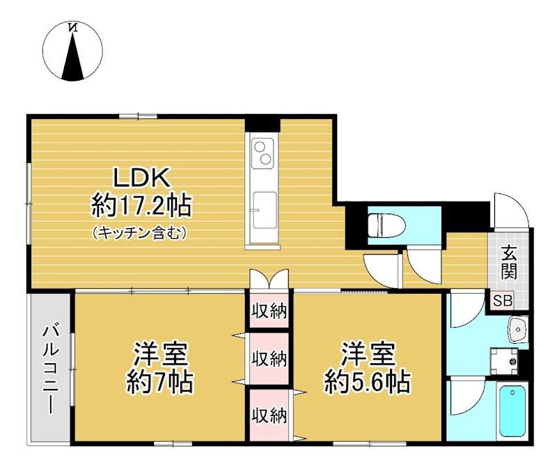 KALAN新町三条(2LDK/4階)の間取り写真