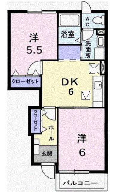 メロディオーソ B(2DK/1階)の間取り写真