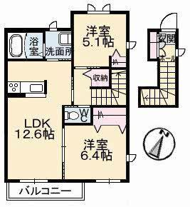 アローゼB棟(2LDK/2階)の間取り写真