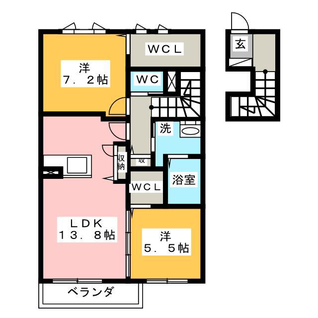 グローリーフォレスト C棟(2LDK/2階)の間取り写真