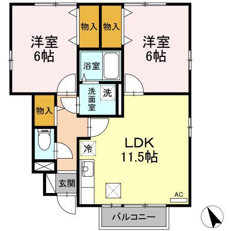 セジュール ブランシェA(2LDK/1階)の間取り写真