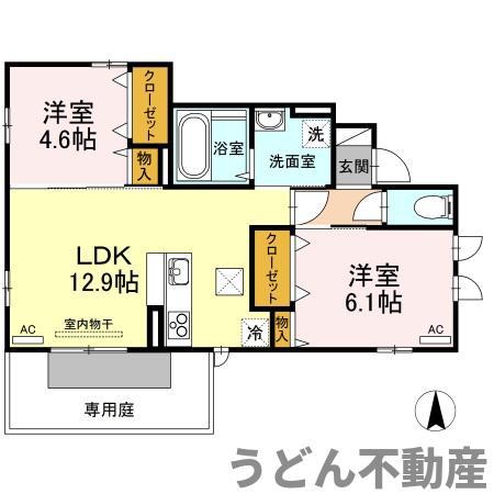 ファミール B棟(2LDK/1階)の間取り写真