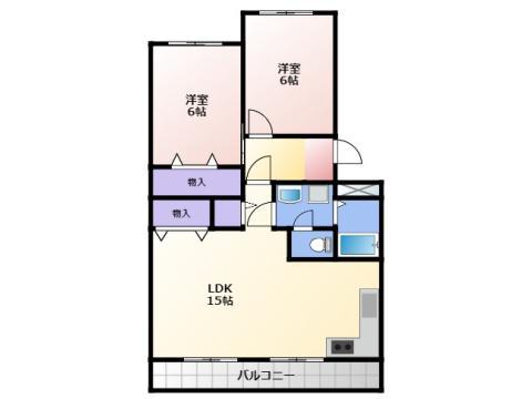 セントラルハイツD(2LDK/3階)の間取り写真