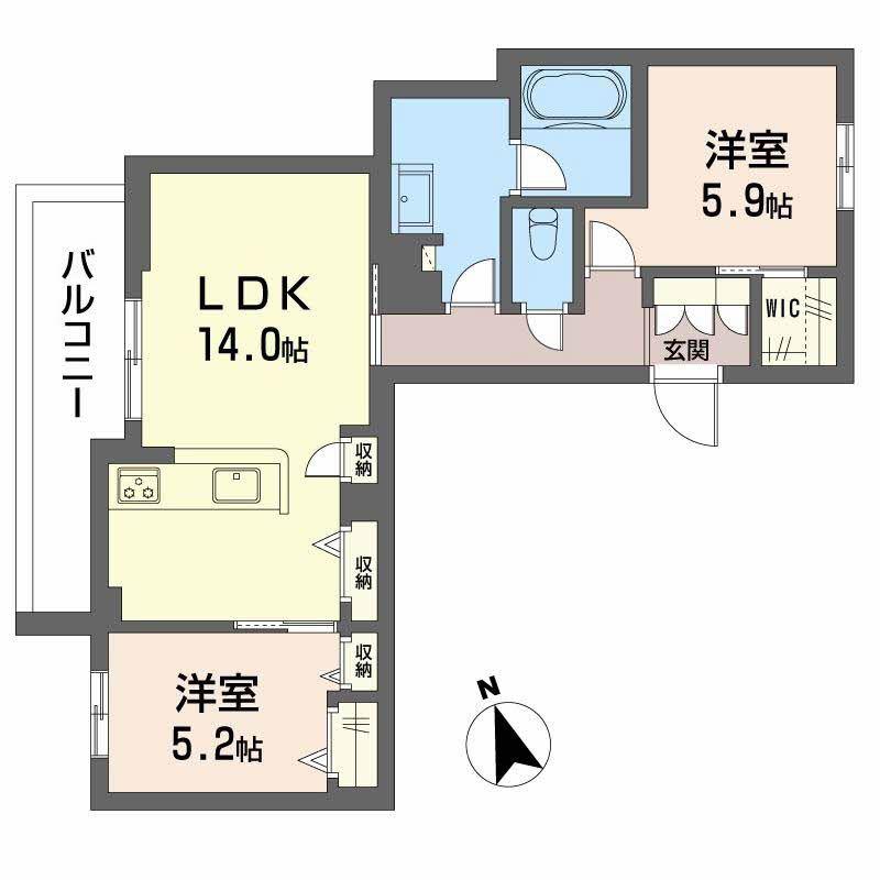 モノリス天王寺(2LDK/2階)の間取り写真