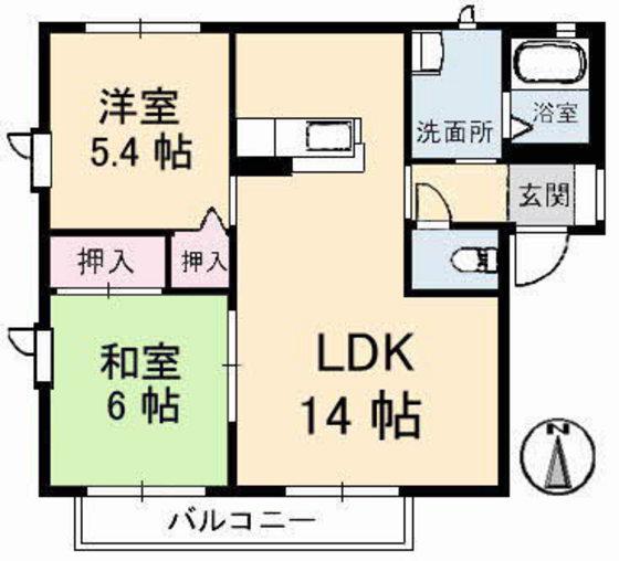 ボンヌメゾンB棟(2LDK/2階)の間取り写真