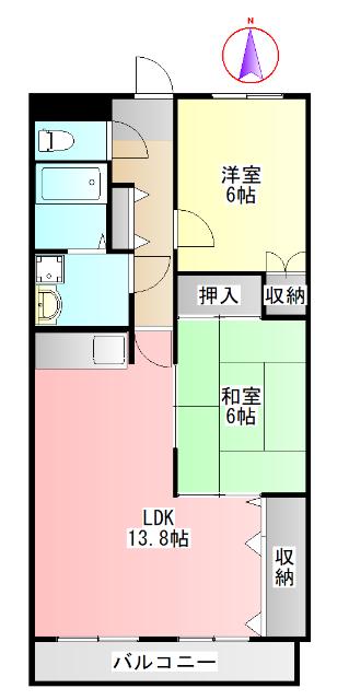 ハイツひまわり(2LDK/1階)の間取り写真