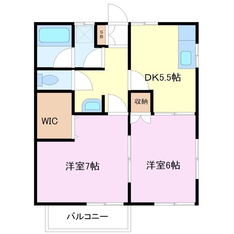 パルつきみ野(2DK/2階)の間取り写真