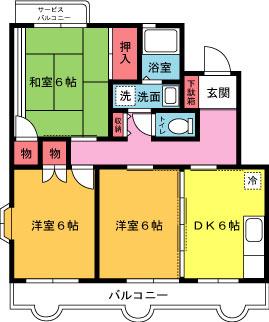松林1号棟(3DK/2階)の間取り写真
