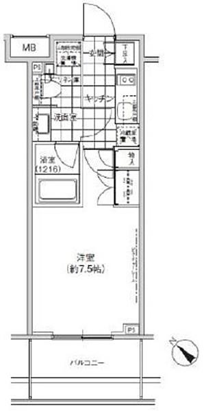 パークハビオ武蔵小山(1K/2階)の間取り写真